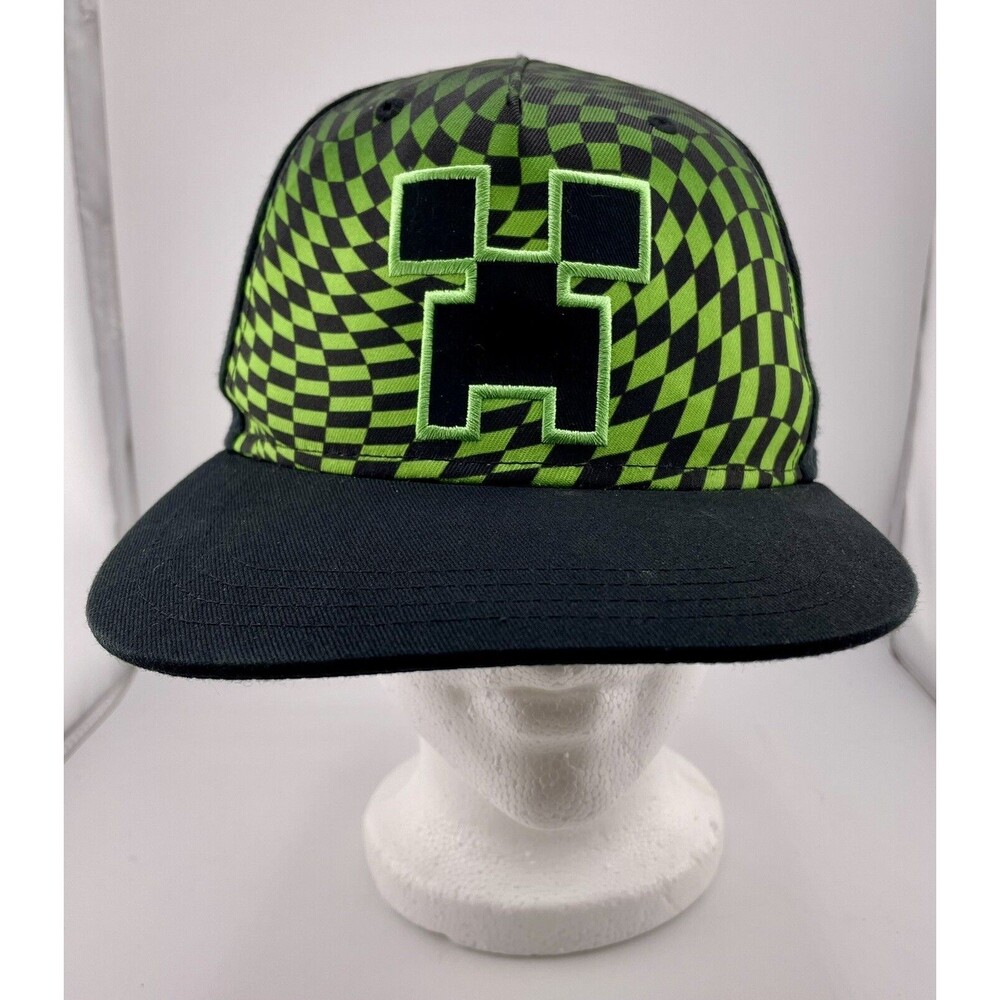 Mojang Minecraft Creeper Hat Cap Youth Green Black Adjustable Snapback OSFM